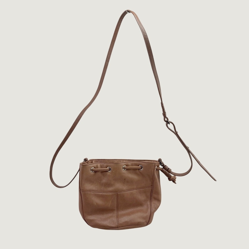 Cole Haan Bag Womens Small Brown Bucket Drawstring Crossbody Leather Pebbled